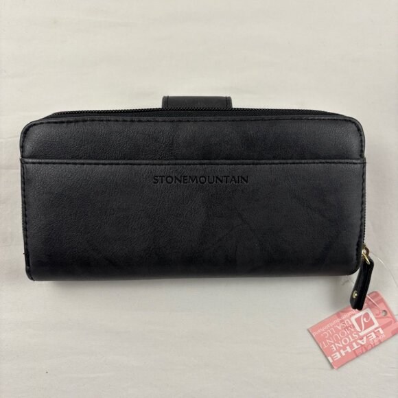 Stone Mountain Black Bonded Leather Wallet Checkbook Bifold Zip Around - Picture 3 of 11